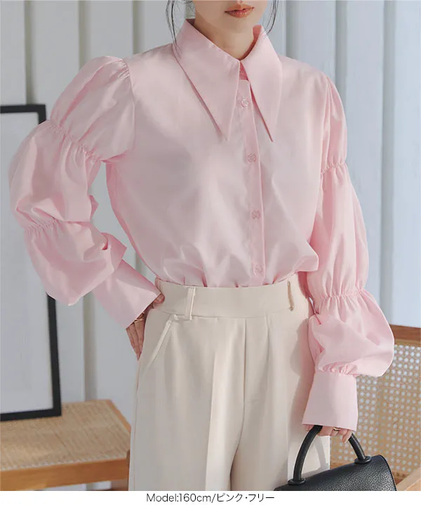 シワになりにくい ボリュームパフスリーブシャツ [C7419