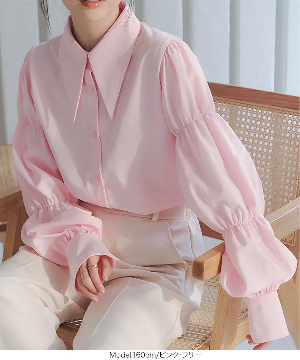 シワになりにくい ボリュームパフスリーブシャツ [C7419] - レディース