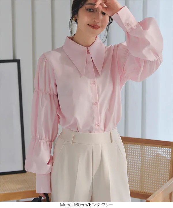 シワになりにくい ボリュームパフスリーブシャツ [C7419] - レディース