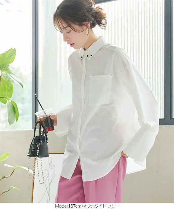 ビジューカラーロングカフスビッグシャツ [C7423] - レディース