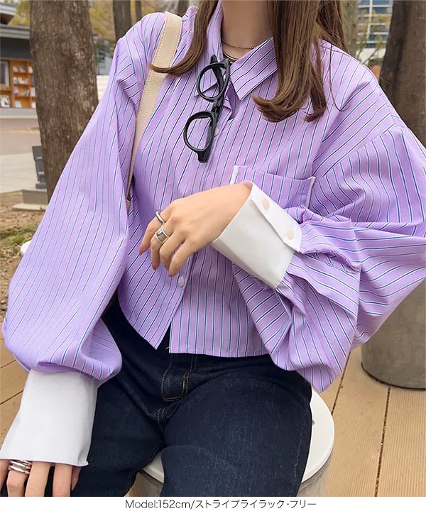 パイピングポケットショート丈シャツ [C7425] - レディース