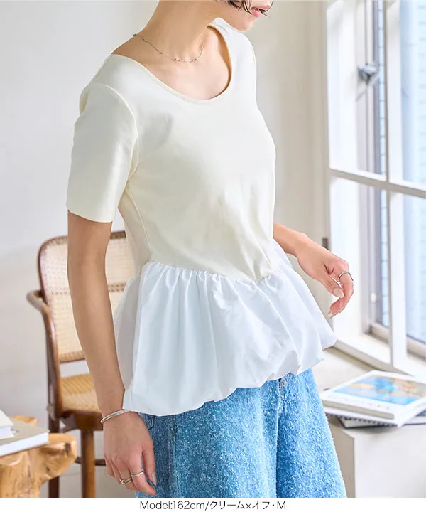2点セット バルーン ペプラム ブラウス スパンコール スカート Retica（レティカ）の「ウエストリボンペプラムブラウス×総