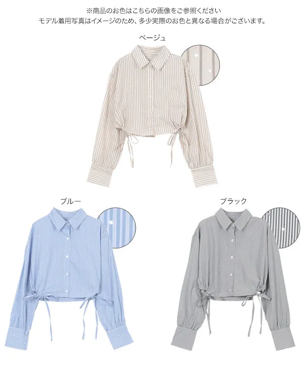 キラキラストライプサイドリボンショートシャツ [C7433] - レディース