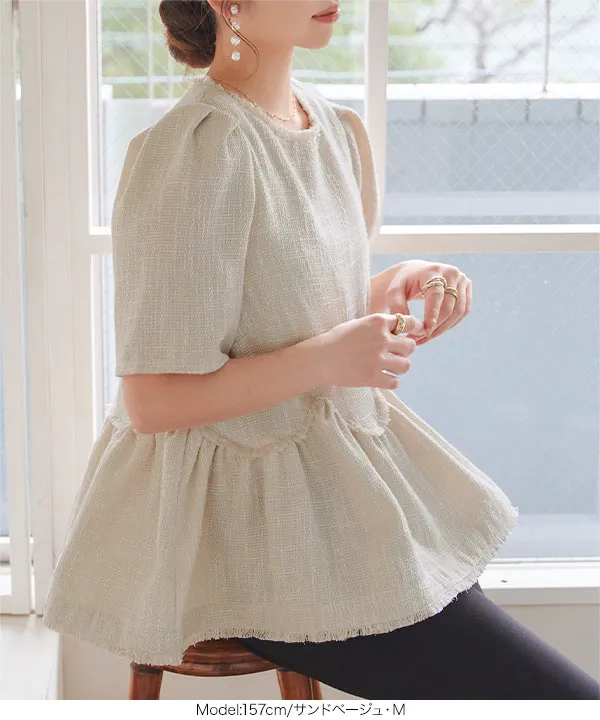 りこページ＋ツイードペプラムブラウス ペプラムツイードブラウス [C7435] - レディースファッション通販 神戸