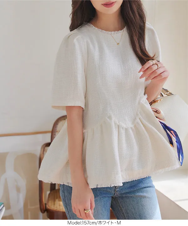 新品 sono トップス エアリーツイードティアードペプラムブラウス 白