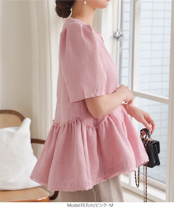 ペプラムツイードブラウス [C7435] - レディースファッション通販 神戸