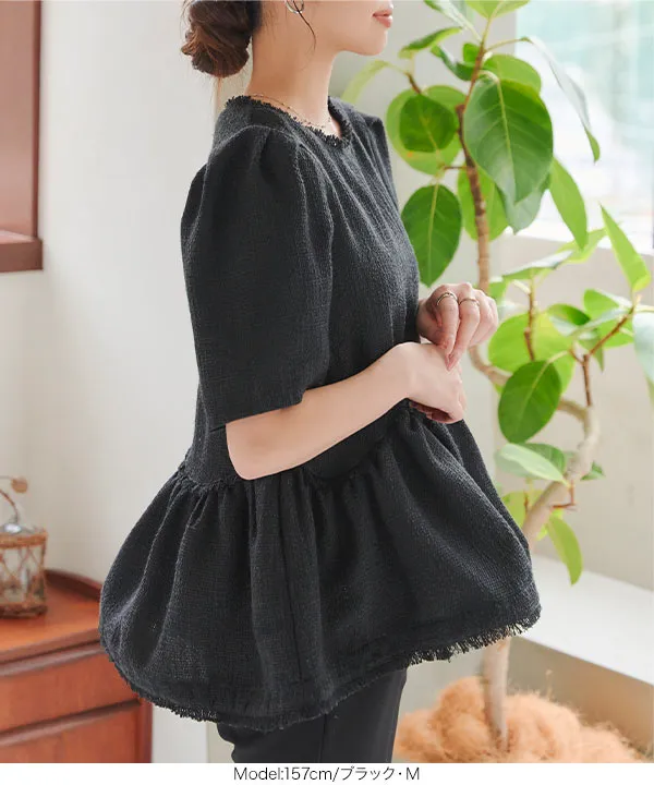 AHCAHCUM.muchacha ペプラムトップス ツイード レディース
