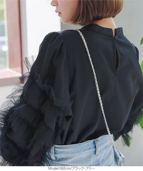 ティアードスリーブモックネックブラウス [C7437] - レディース