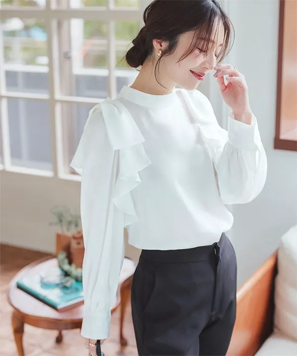 ショルダーリボンフリルブラウス [C7439] - レディースファッション