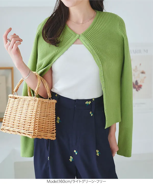 フロントホックリブニットカーディガン [C7442] - レディース