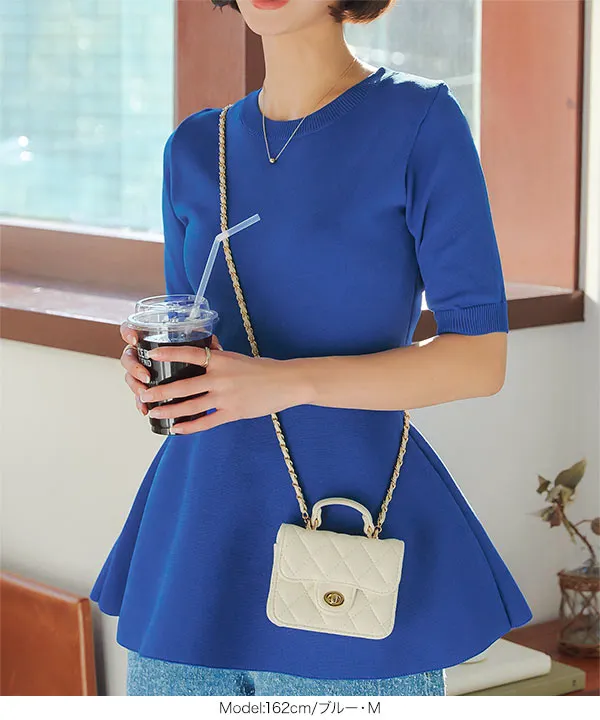 ハーフスリーブペプラムニットトップス [C7445] - レディース