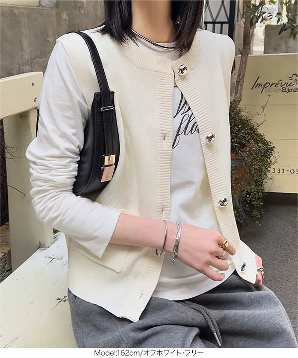 ノースリーブトップス ポケット付きノースリーブニットトップス [C7447] - レディース