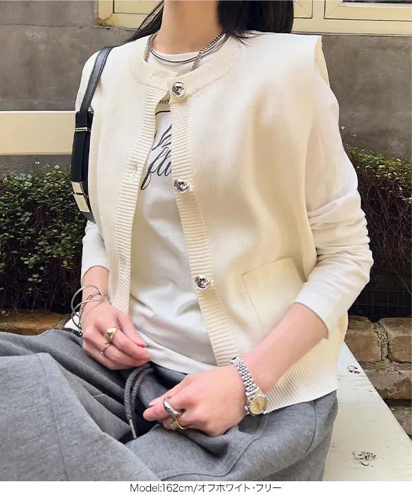 ポケット付きノースリーブニットトップス [C7447] - レディース