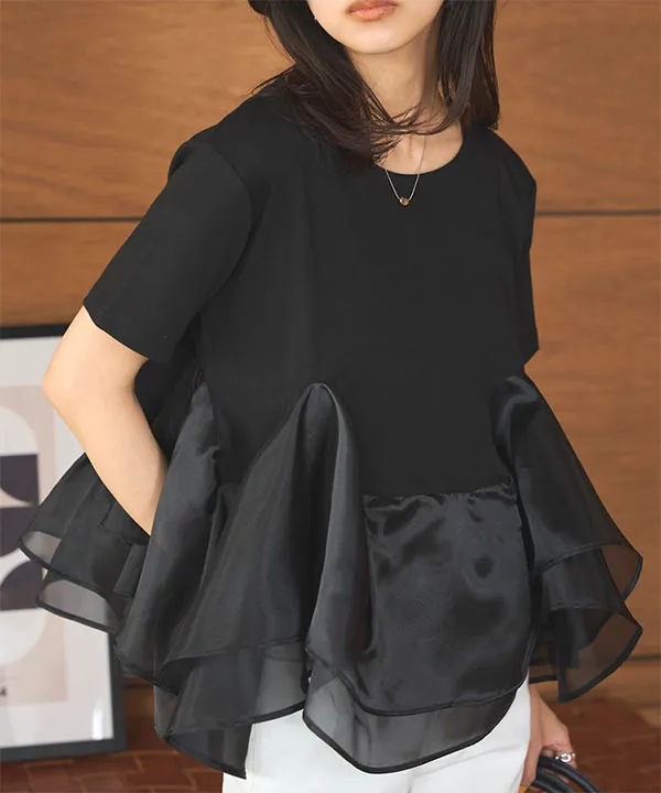 オーガンジードッキングペプラムTシャツ [C7460] - レディース