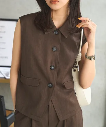 新品　mudoca ムドカ　リネン スカラップ　ジレ　ベスト　リネン 100% リネンライクノースリーブベストトップス [C7461] - レディース