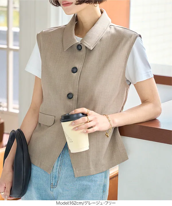 新品 COS ベスト ノースリーブ トップス M 白 フリーサイズ対応可　ジレ ベスト レディース 大きいサイズ トップス ジレ ロング丈 透かし