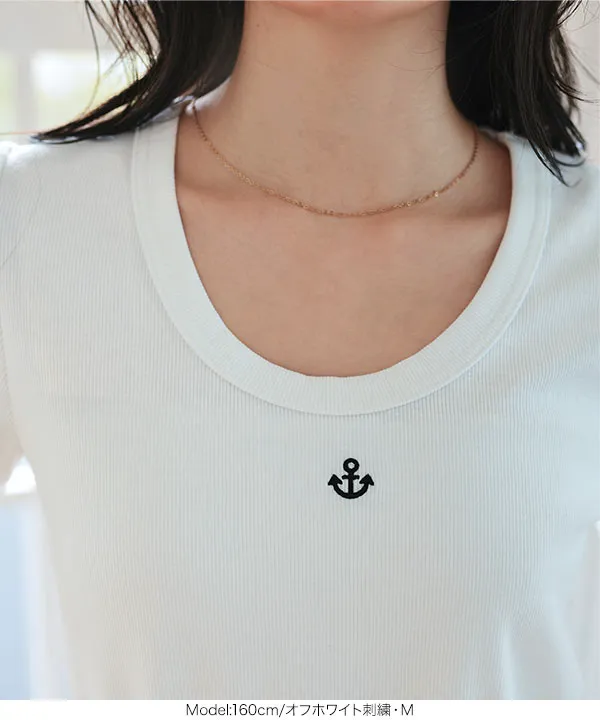 [ M L XL 選べるサイズ ] 深Uネック細リブ半袖Tシャツ [C7463]