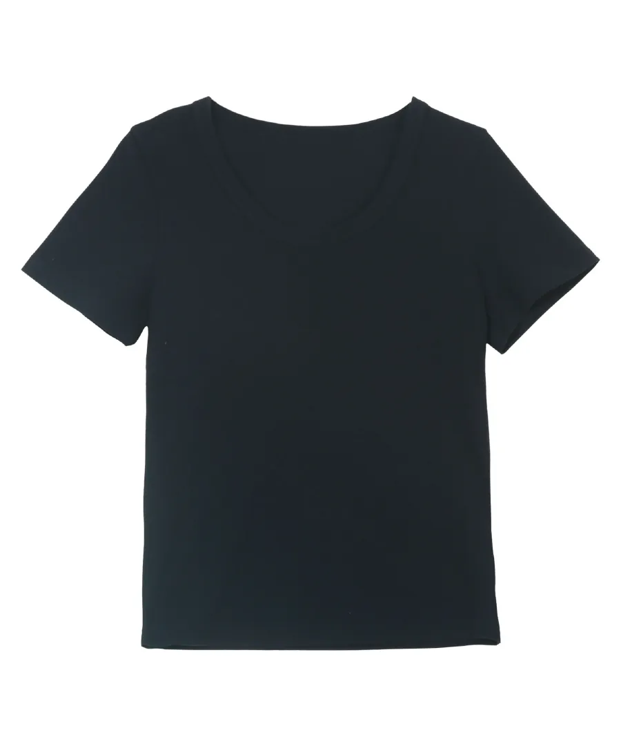[ M L XL 選べるサイズ ] 深Uネック細リブ半袖Tシャツ [C7463]のレビュー