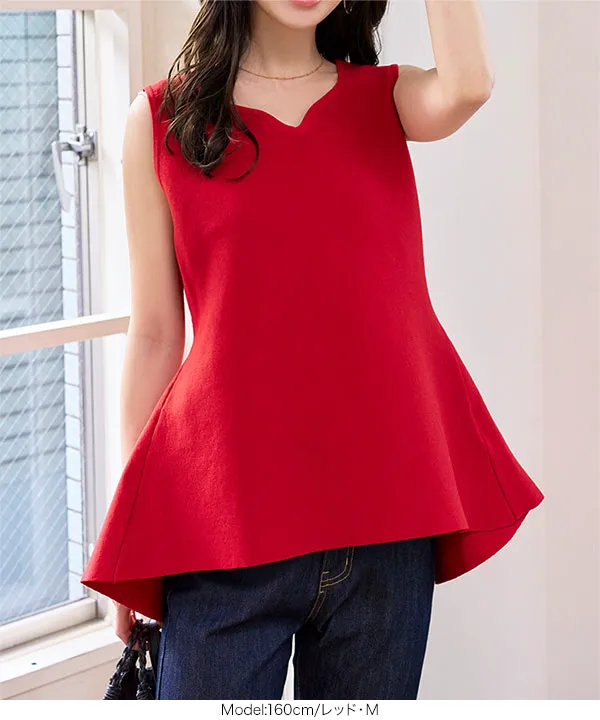 ハートネックバックフレアニットトップス [C7484] - レディース