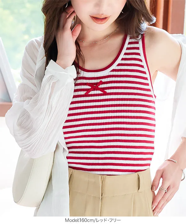 e*3様 seventenby kawahitomiho リボン ノースリーブ dress】リボンノースリーブニットワンピース N3182 | nanastyle