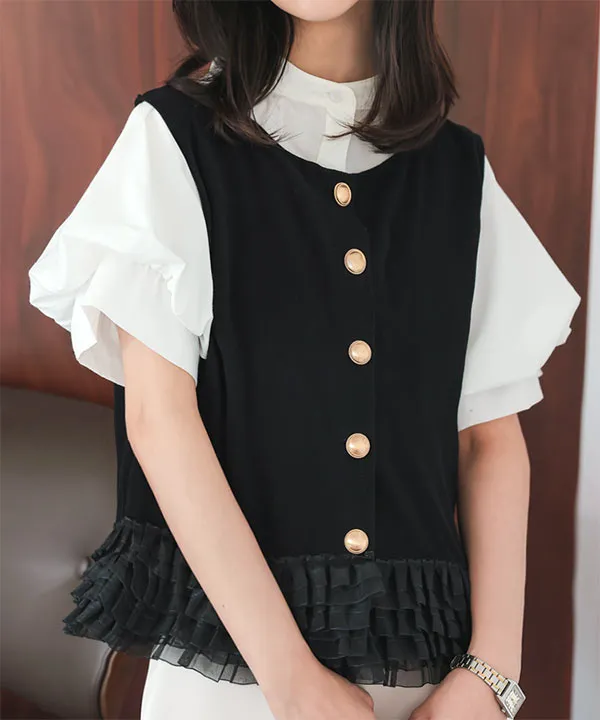 裾フリルショートジレ [C7503] - レディースファッション通販 神戸