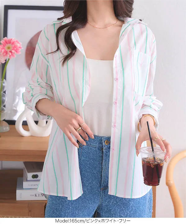 【美品】ヒューマンメイド マルチストライプ ワッペンロゴ ラガーシャツ L相当 ストライプシャツ シャツ レディース トップス 長袖 送料無料・再入荷