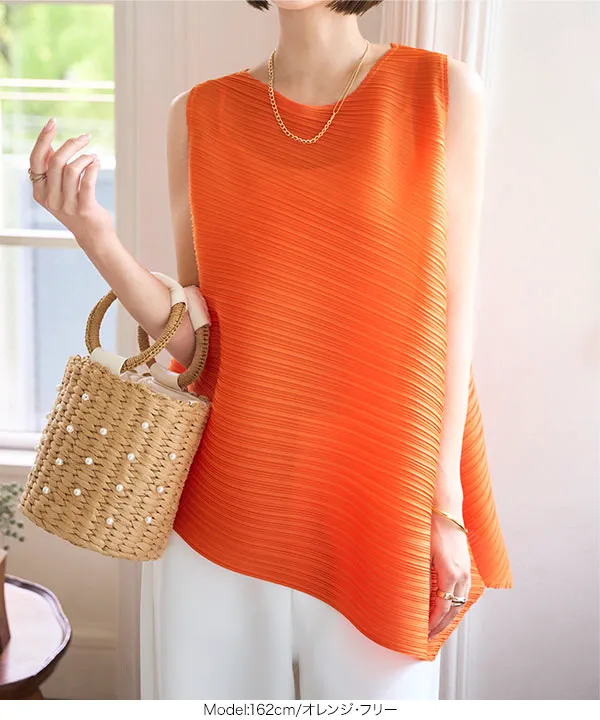 アシンメトリー シアープリーツAラインブラウス [C7522] - レディース