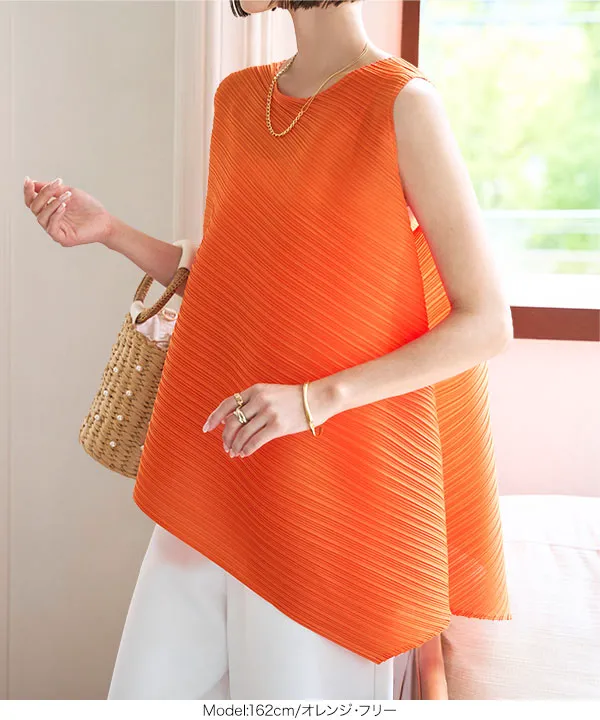 アシンメトリー シアープリーツAラインブラウス [C7522] - レディース