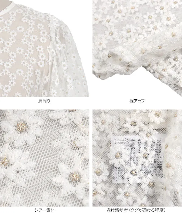 花柄刺繍シアーボリューミーブブラウス [C7523] - レディース