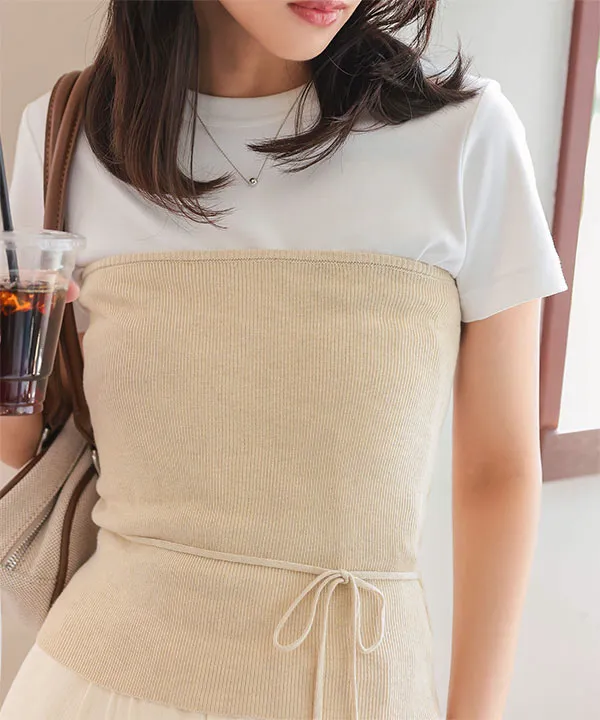 トップス Bebe ribbon tops ivory リボンストラップニットベアトップス [C7525] - レディース