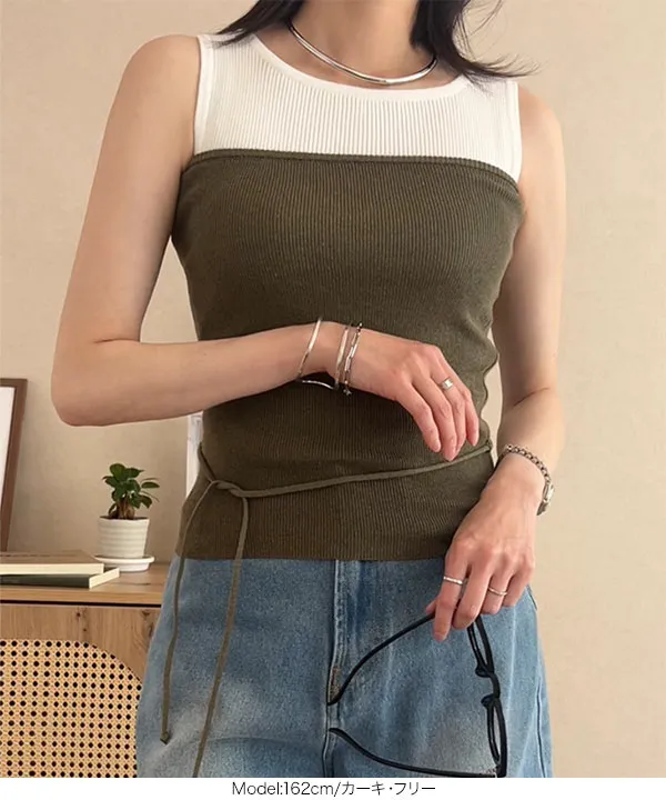 リボンストラップニットベアトップス [C7525] - レディース