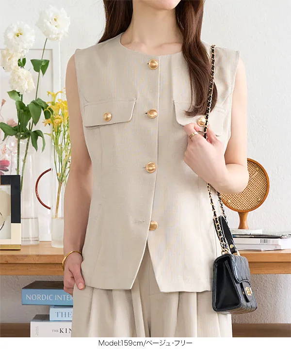 MACHATT ベージュ　ジレ リネンタッチジレ [C7560] - レディースファッション通販 神戸レタス