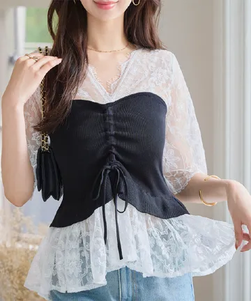 ニットビスチェドッキングレーストップス [C7562] - レディース