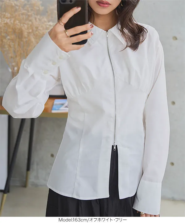ジップデザインブロード長袖シャツブラウス [C7572] | SALE