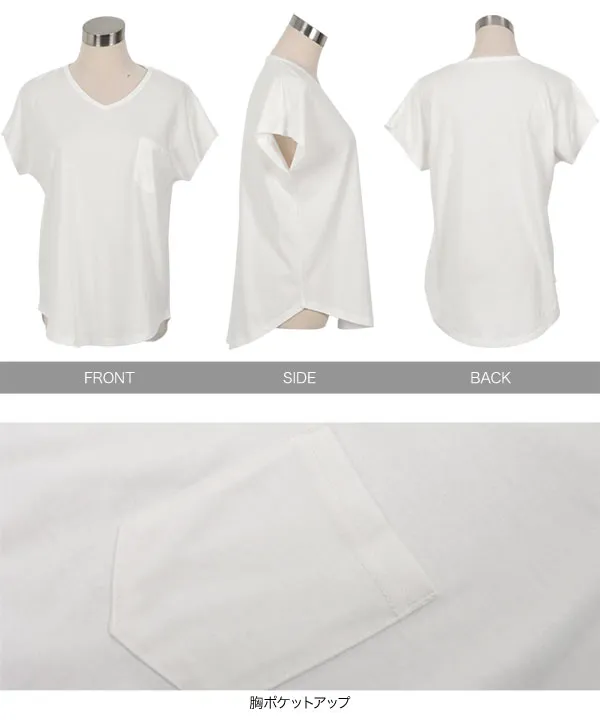 M L XL 汗じみ防止＆UVカット ] ポケット付きVネックTシャツ [C7575