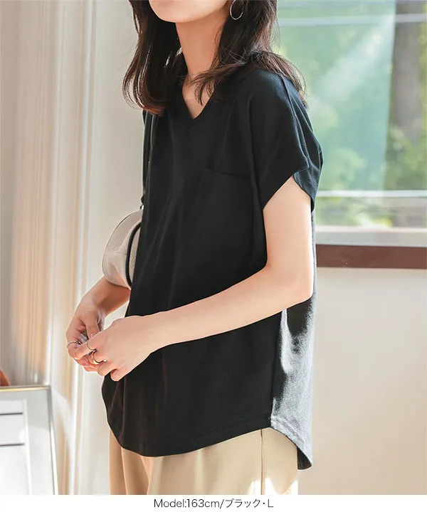 M L XL 汗じみ防止＆UVカット ] ポケット付きVネックTシャツ [C7575