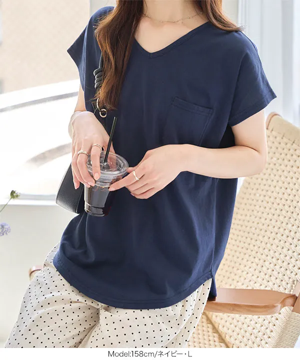 れたすV OW M M L XL 汗じみ防止＆UVカット ] ポケット付きVネックTシャツ