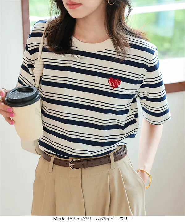LEPSIMみわたらプロデュース刺繍ボーダーT ブラック/ホワイト