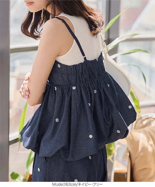 刺繍デニムバルーンキャミトップス [C7583] - レディースファッション