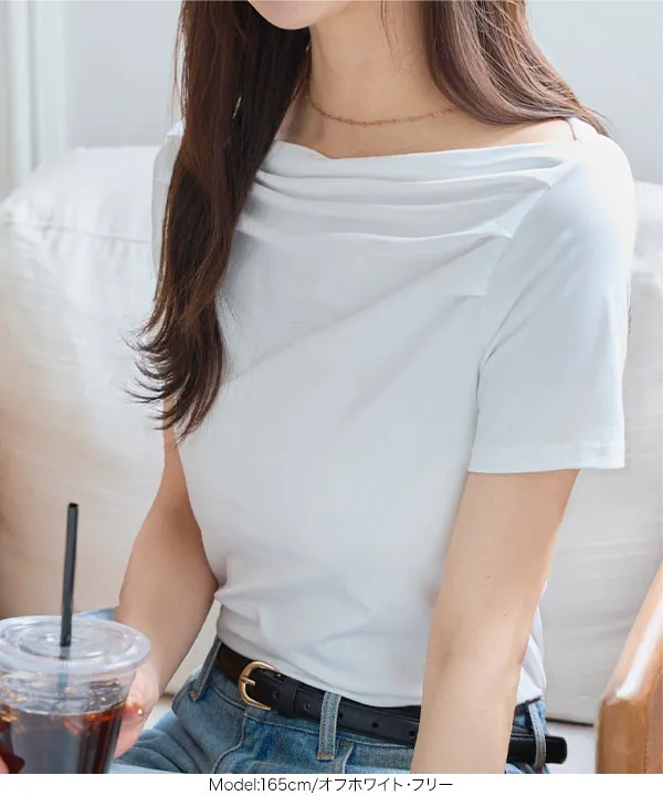タックデザインオフショルダーTシャツ [C7591] - レディース
