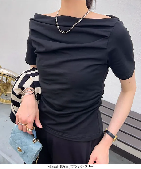 タックデザインオフショルダーTシャツ [C7591] - レディース