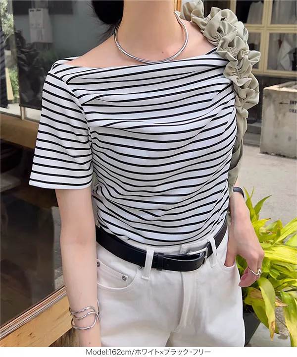 タックデザインオフショルダーTシャツ [C7591] - レディース