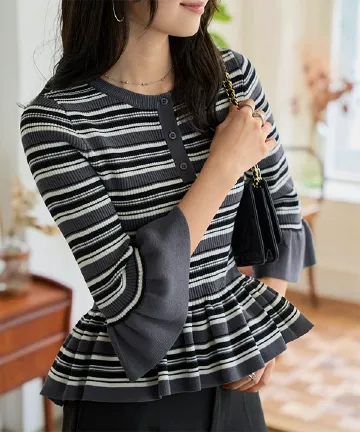 ペプラムボーダーポロニット [C7598]