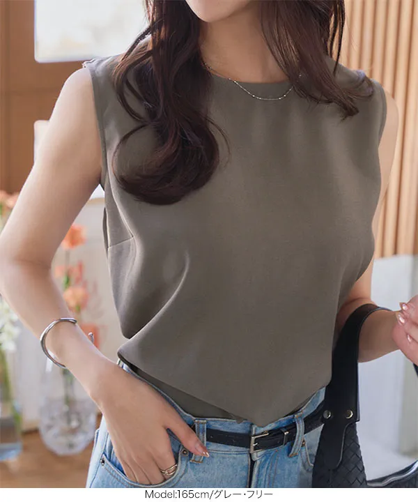 バックボタンノースリーブトップス [C7601] - レディースファッション