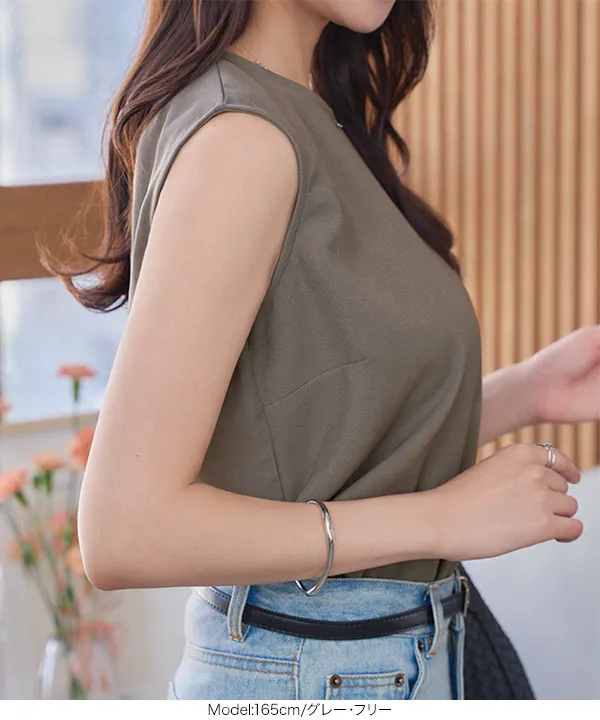 バックボタンノースリーブトップス [C7601] - レディースファッション
