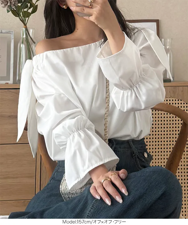 シワになりにくいショルダーリボンブラウス [C7606] - レディース