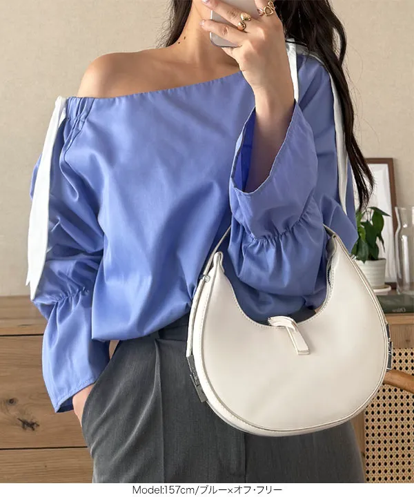 シワになりにくいショルダーリボンブラウス [C7606] - レディース