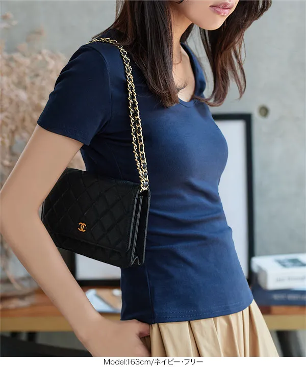 深Uネック半袖シンプルTシャツ [C7609] - レディースファッション通販