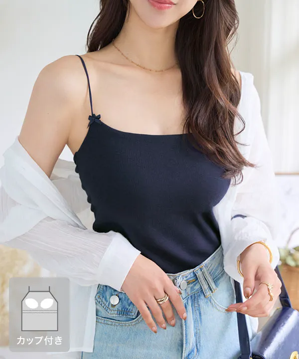 カップ付きプチリボンキャミソール [C7611] - レディース
