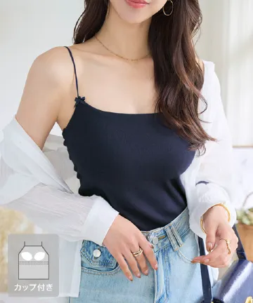 カップ付きプチリボンキャミソール [C7611]